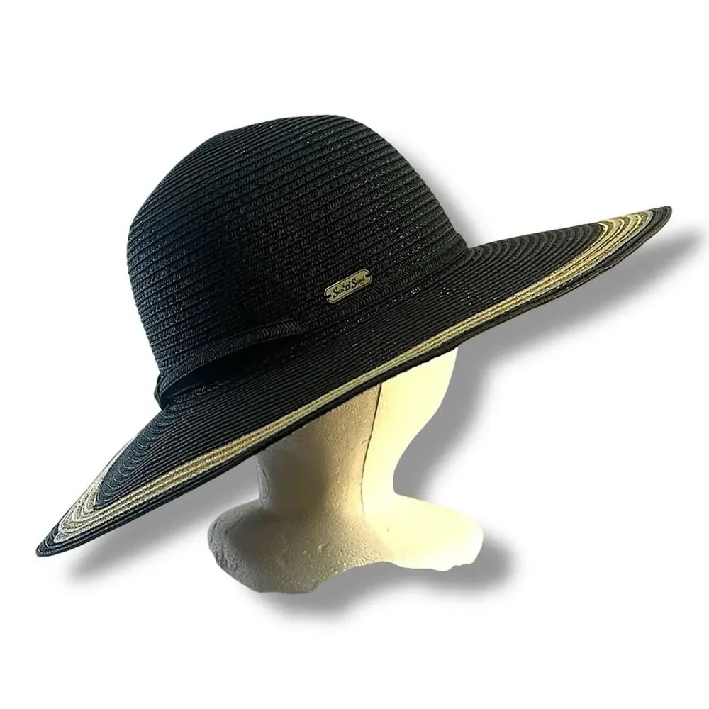 Black and Gold Metallic Elegant Wide-Brimmed Hat SUN N SAND SUNHAT